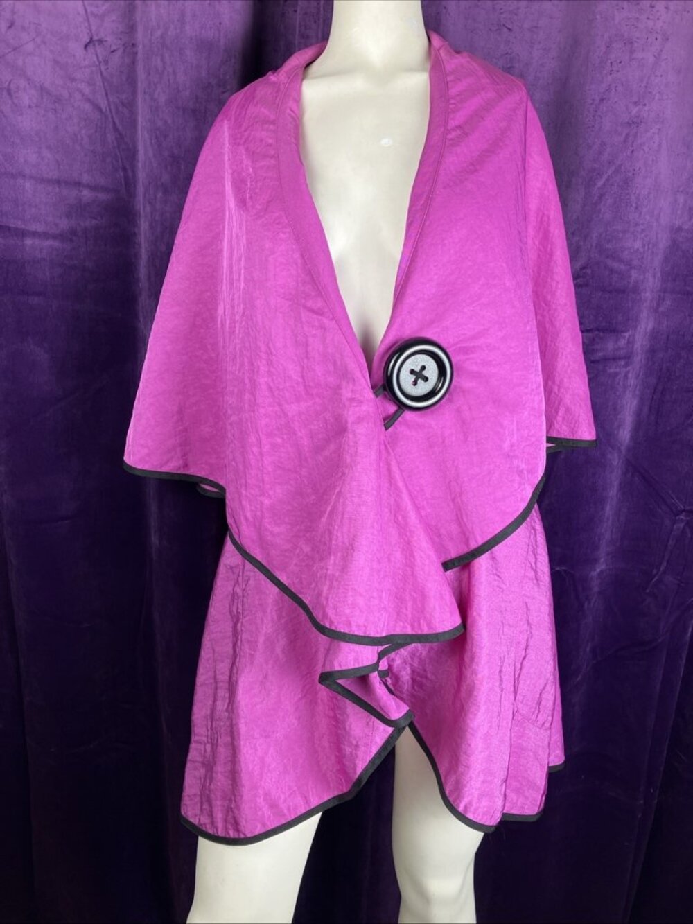Nylon Lagenlook Design Today’s Huge Button Poncho Cape Pink Ic Connie